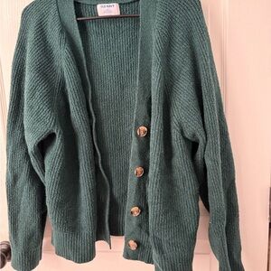 Old Navy Green Cardigan Sweater with Ribbed Knit Texture